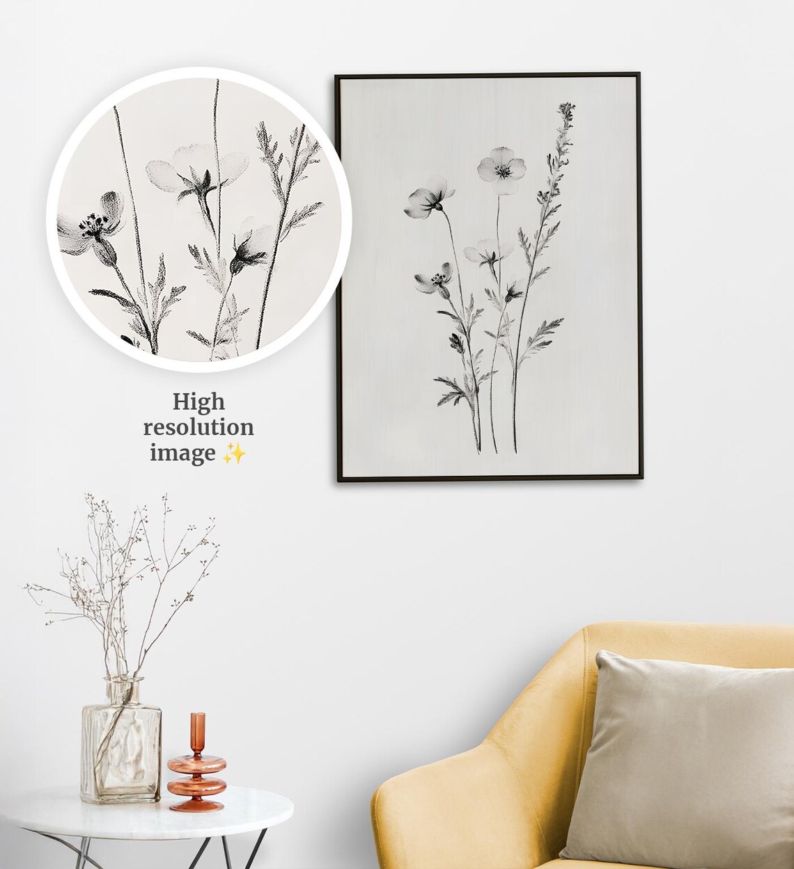 Black And White Botanical Wildflower Sketch Minimalist Art Print - Image 4