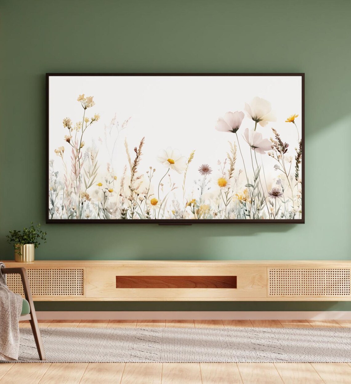 Airy Watercolor Wildflower Field White Minimal Botanical Art Poster - Image 5