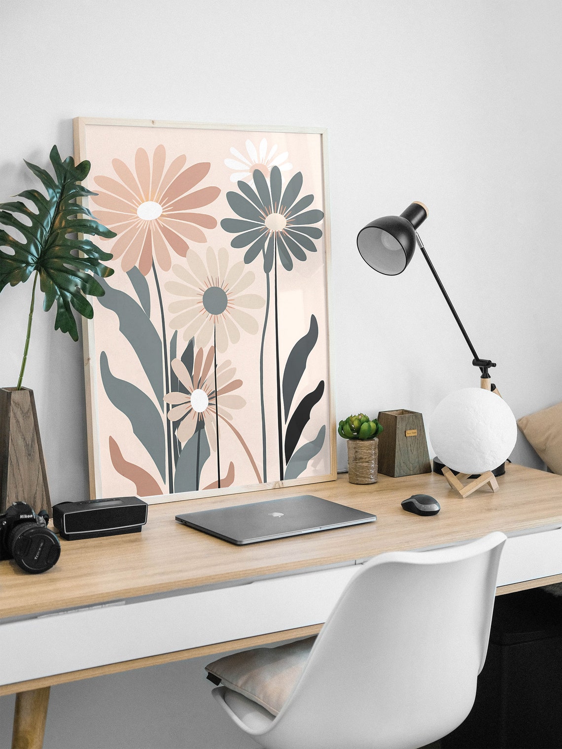 Blush And Slate Abstract Daisy Botanical Illustration Poster - Image 3