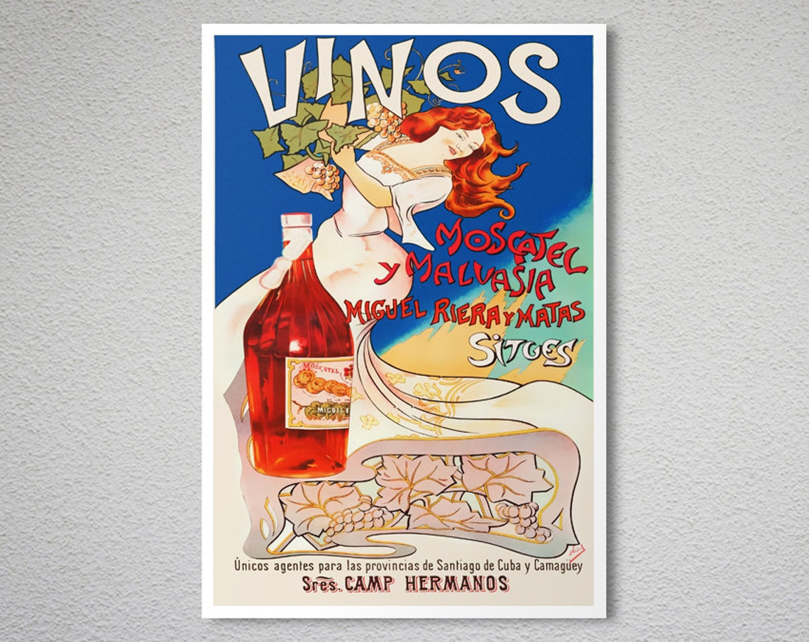 Vinos Moscatel Malvasia Miguel Riera Spanish Wine Vintage Poster - Image 2