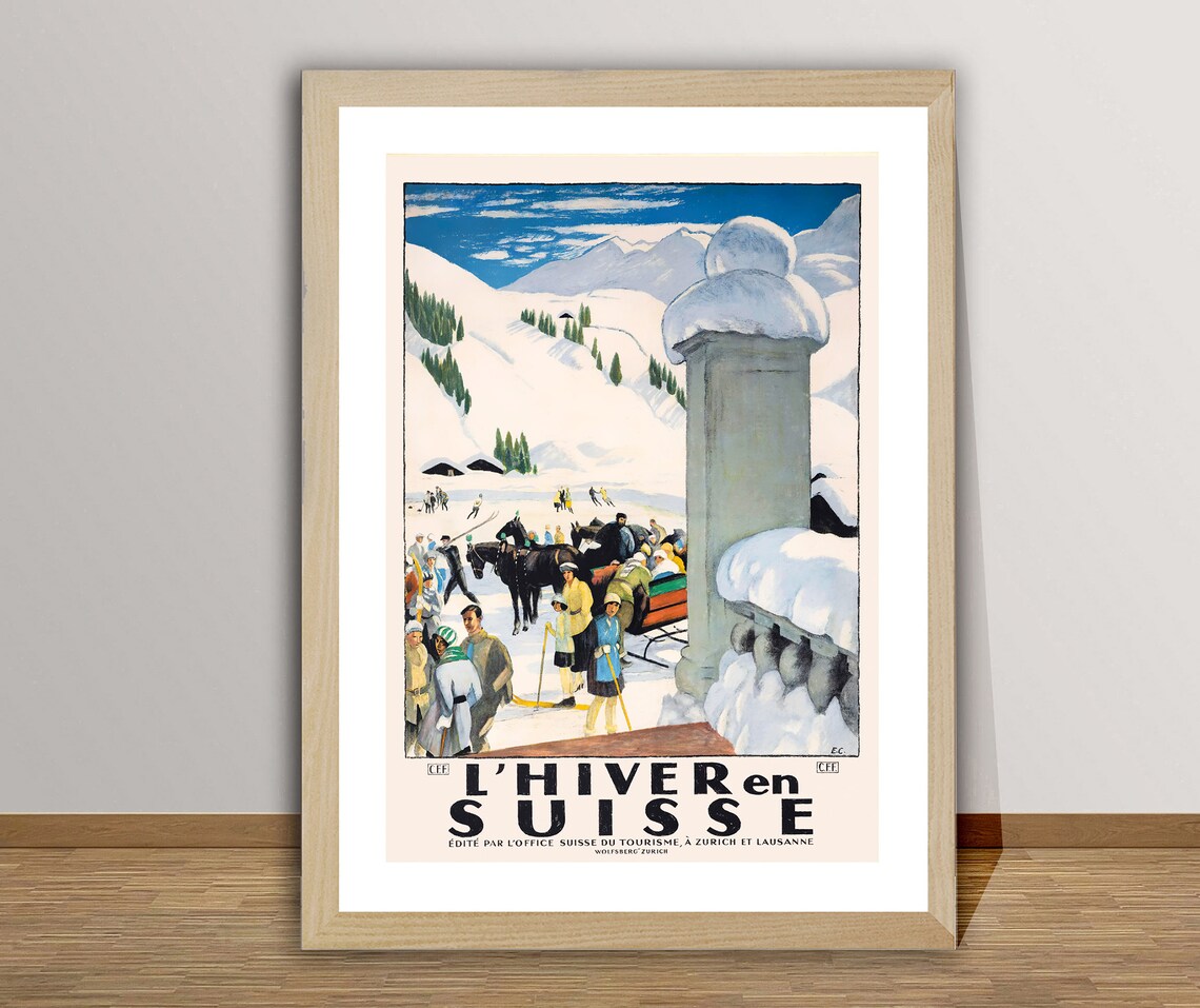 L'Hiver en Suisse Winter Wonderland Vintage Swiss Travel Poster