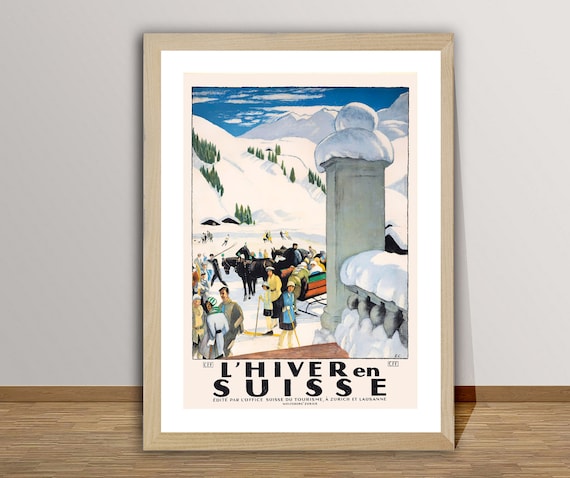 L'Hiver en Suisse Winter Wonderland Vintage Swiss Travel Poster