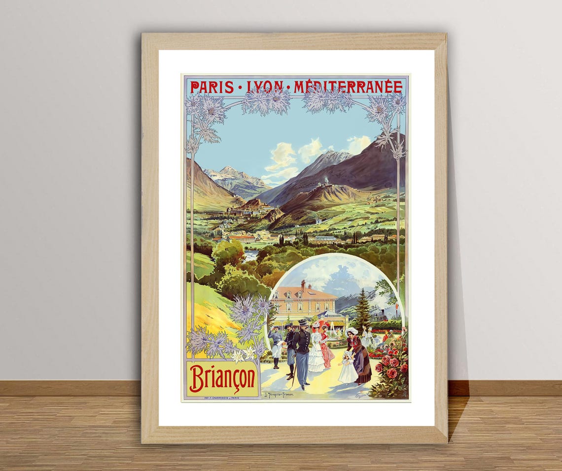 Briançon French Alps PLM Railway Mountain Vintage Travel Poster