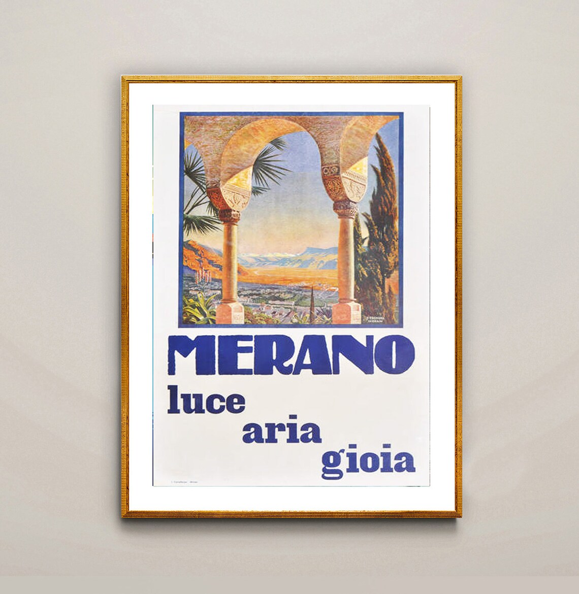 Merano Luce Aria Gioia Vintage Italian Alpine Sunset Travel Poster - Image 2