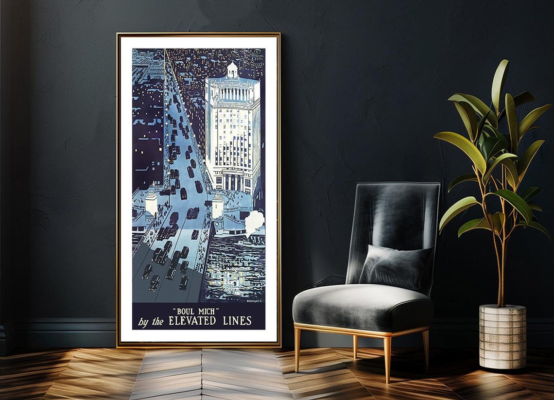 Boul Mich Chicago Michigan Avenue Night Elevated Lines Poster - Image 2