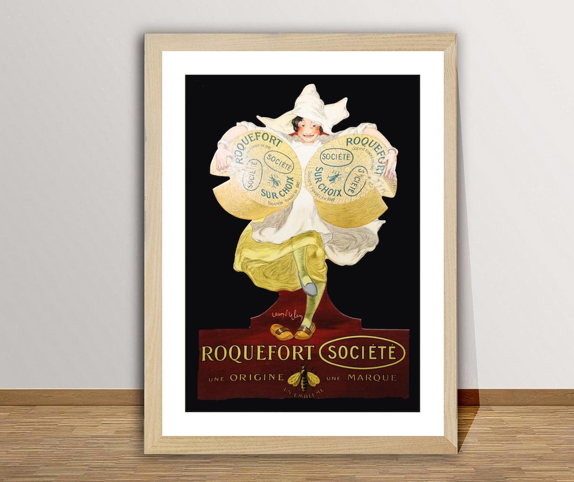 Roquefort Societe French Cheese Girl With Wheels Vintage Ad Poster - Image 3