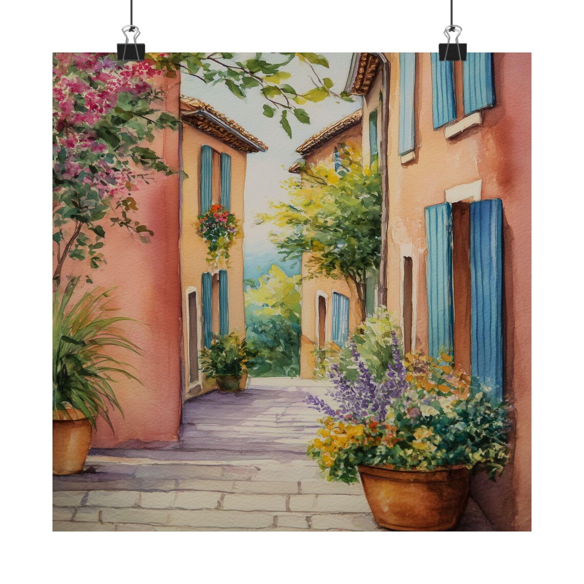 Roussillon France Ochre Village Street Watercolor Travel Poster