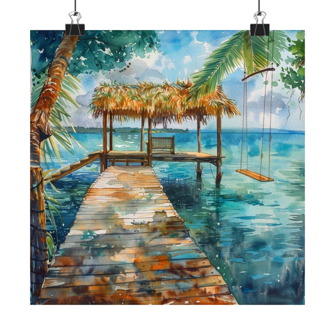 Bacalar Lagoon Palapa Dock With Swing Over Turquoise Water Poster
