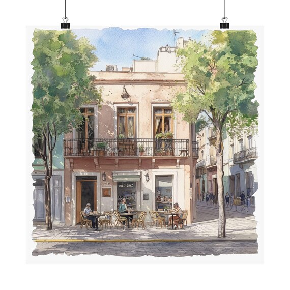 Old Palermo Buenos Aires Corner Cafe Balconies Watercolor Print