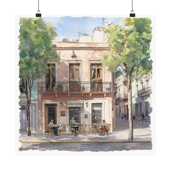 Palermo Argentina Wall Art Buenos Aires Watercolor Painting Streetscape Quaint Cafe South America Print Travel Poster Gift