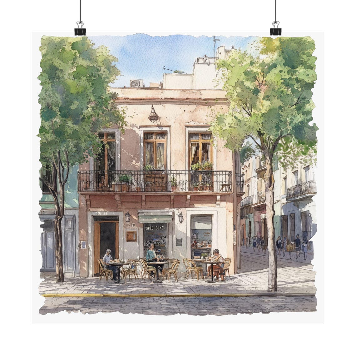 Old Palermo Buenos Aires Corner Cafe Balconies Watercolor Print