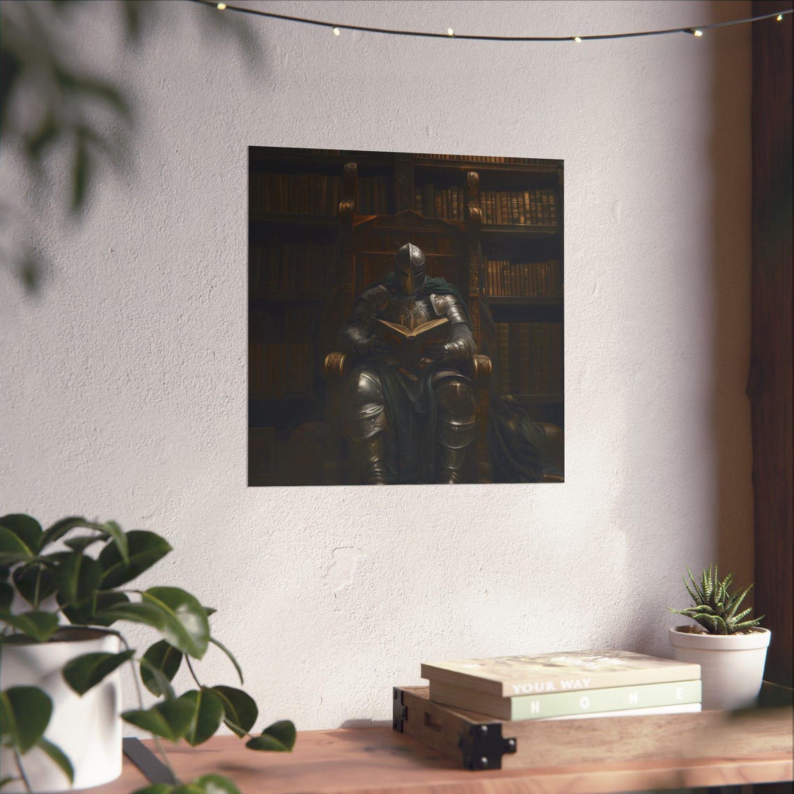 Silent Knight Reading In A Dark Old Library Moody Maximalist Wall Art - Image 2