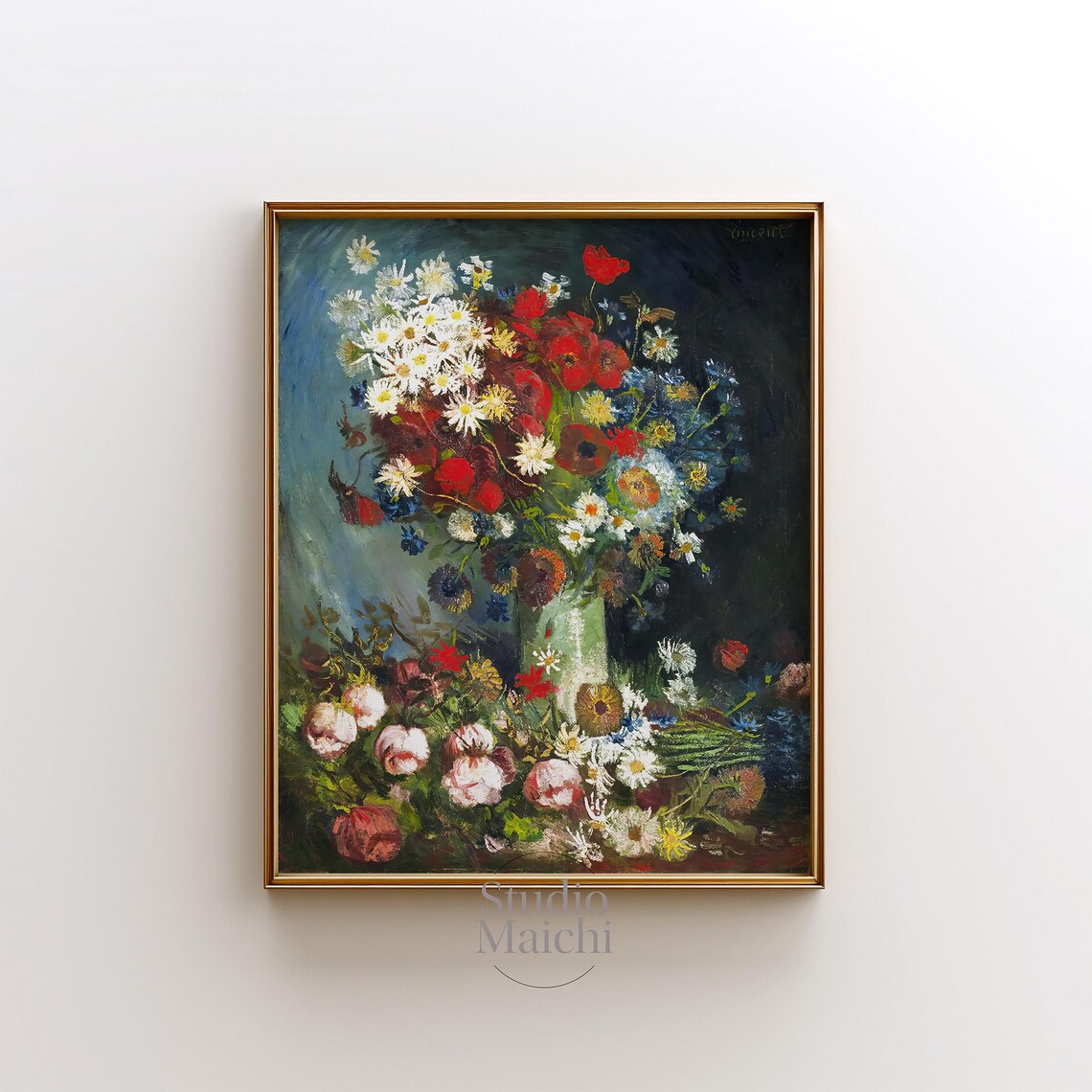 Van Gogh Daisies And Poppies Vase Still Life Vintage Floral Print