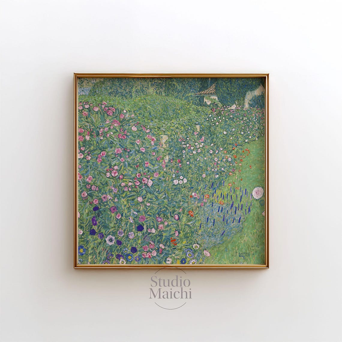 Klimt Italian Garden Landscape Pink Flowers Green Hill Poster