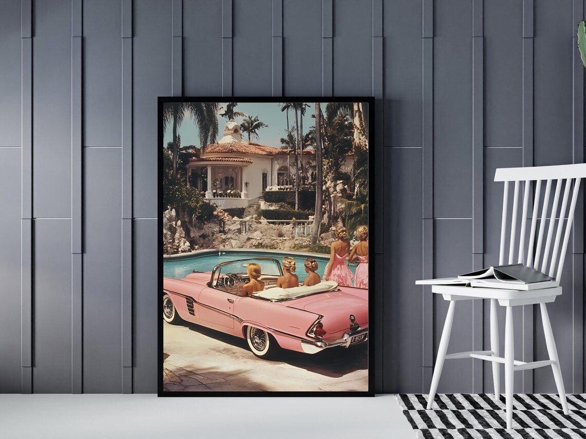 Palm Springs Retro Convertible Poolside Glam Art Print