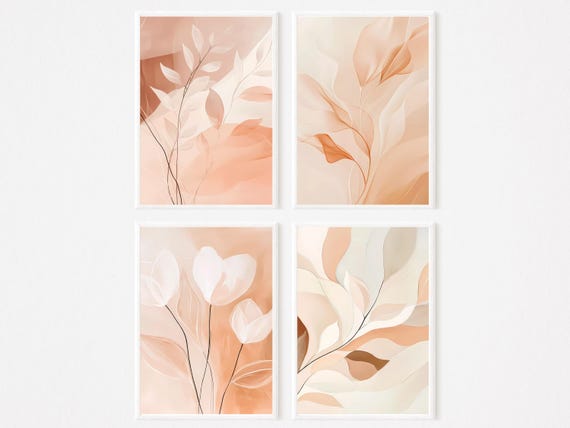 Japandi Boho Wall Art Set Abstract Botanical Prints Neutral Beige Minimalist Decor