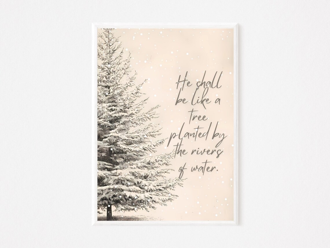 Christmas Bible Verse Wall Art Snowy Tree Christian Print Inspirational Religious Holiday Decor