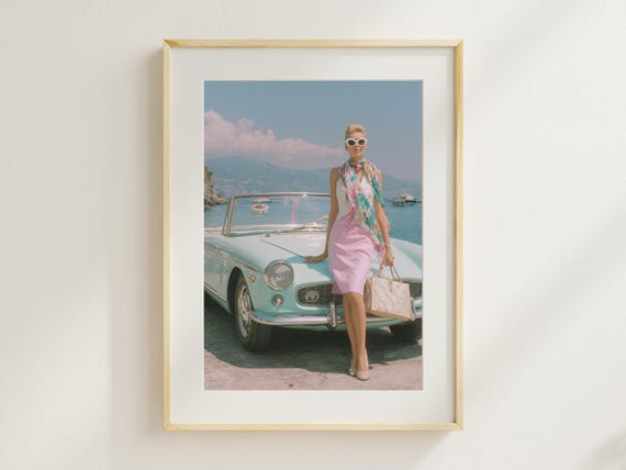 Slim Aarons Style Convertible Car Print Retro Summer Glam Wall Art Vintage Luxury Decor