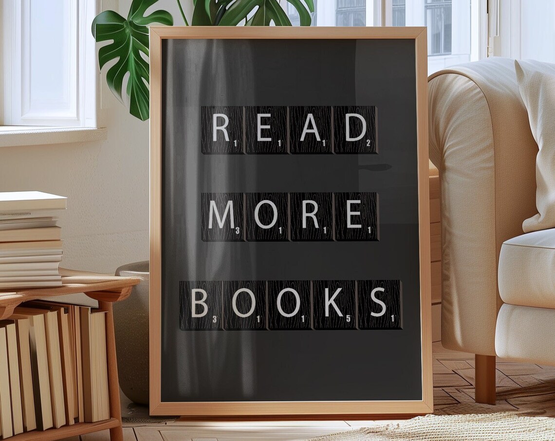 Read More Books Black Scrabble Tile Letters Game Room Poster