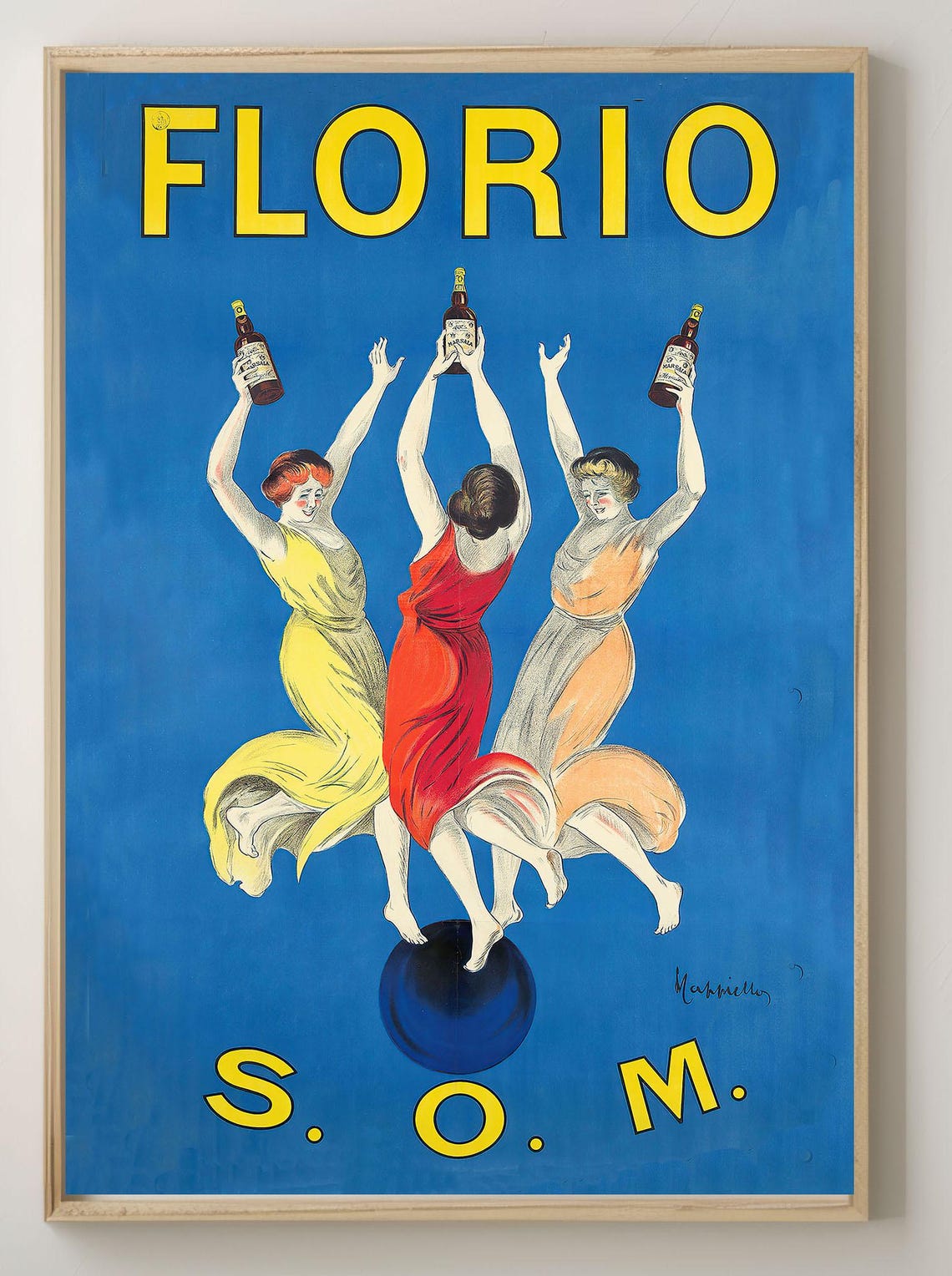 Vintage Florio Wine Dancing Women Blue Advertising Art Poster - Image 4