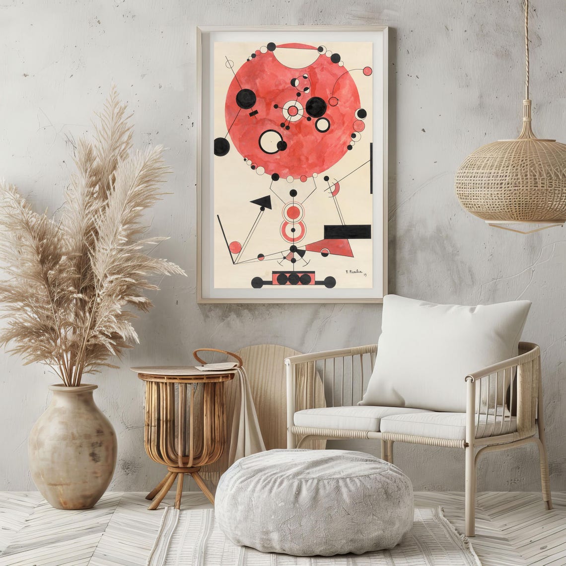 Vintage Red Circle Abstract Geometric Modernist Composition Art Poster - Image 2