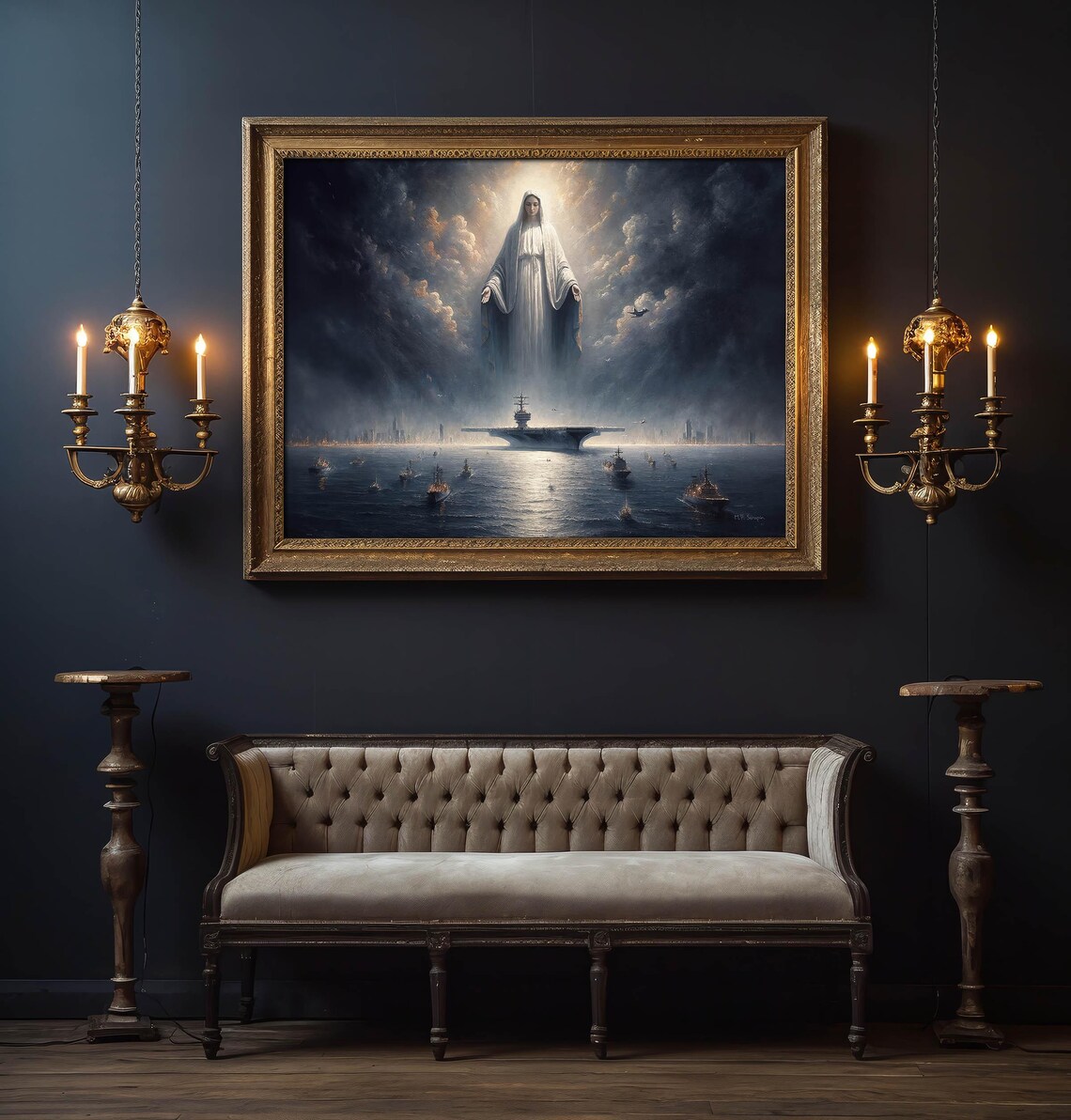 Our Lady Star Of The Sea Virgin Mary Over Naval Fleet And Aircraft Carrier Poster - Image 3