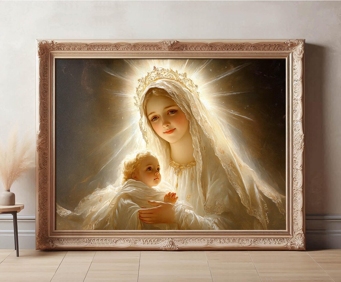Madonna And Child Radiant Golden Halo Crowned Virgin Mary Catholic Poster - Image 4