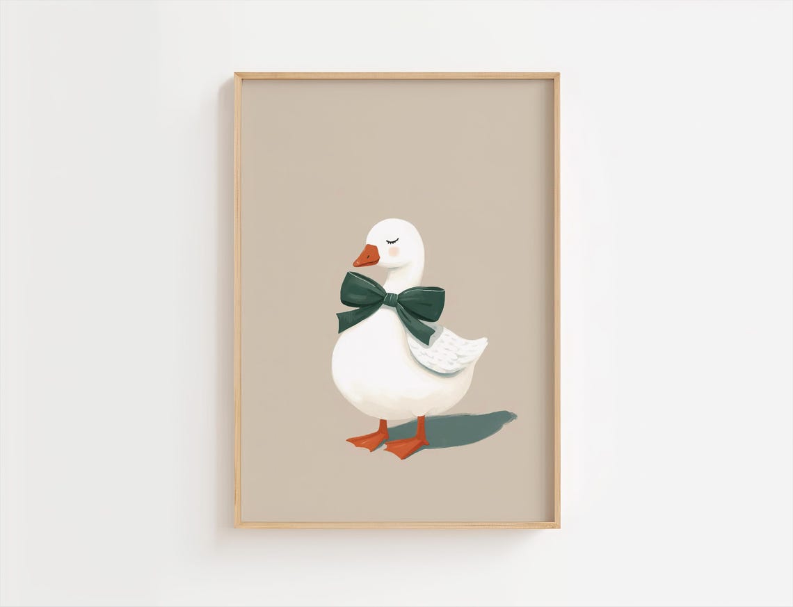 Petunia The Cute Goose Print Nursery Silly Sage Green Decor Farm Animal Pink Coquette