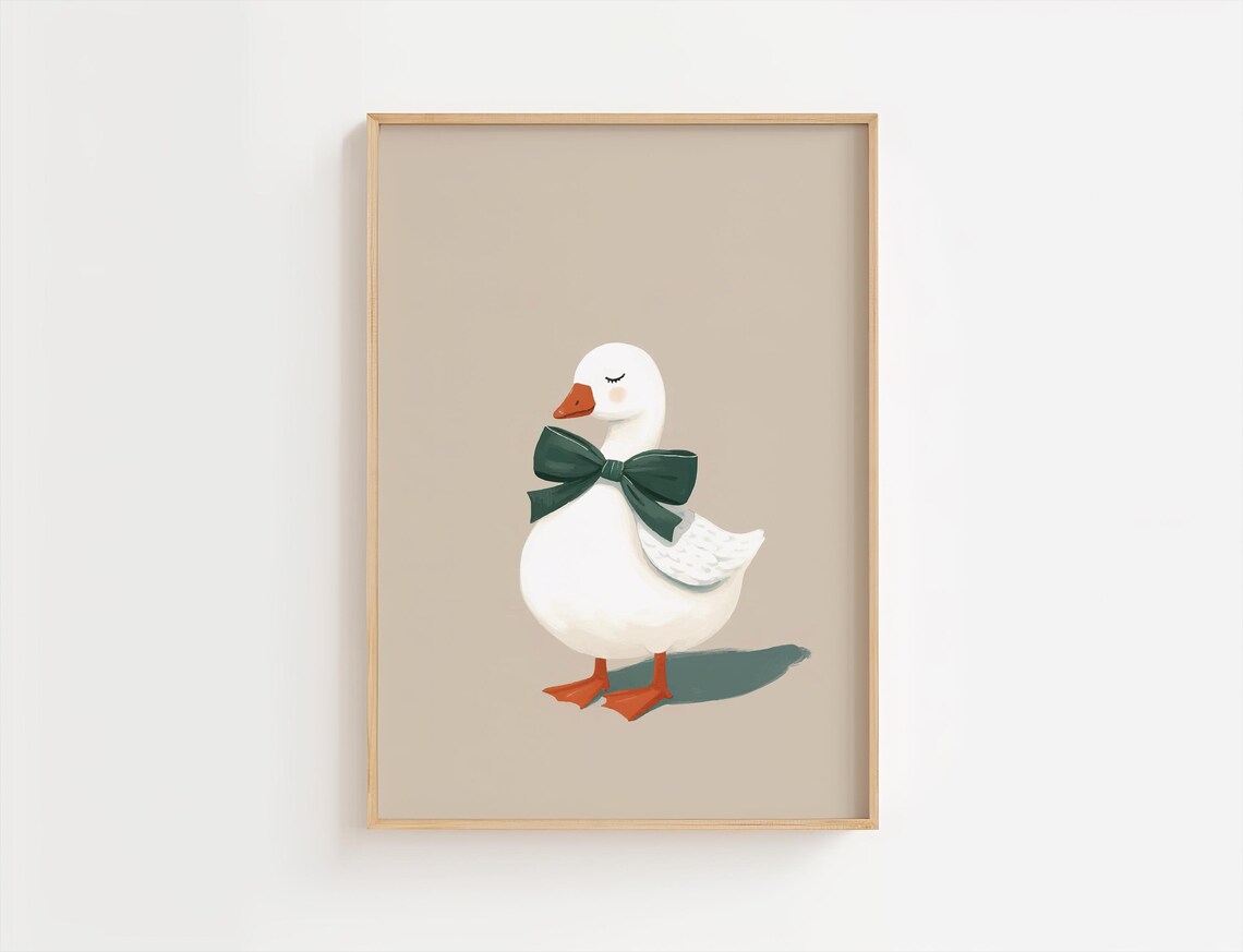 Petunia The Cute Goose With Bow Nursery Kids Room Art Poster