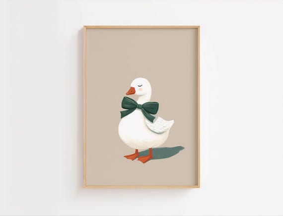 Petunia The Cute Goose Print Nursery Silly Sage Green Decor Farm Animal Pink Coquette