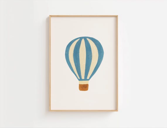 Blue Striped Hot Air Balloon Print Nursery Prints Toddler Bedroom Boys Room Boho Decor