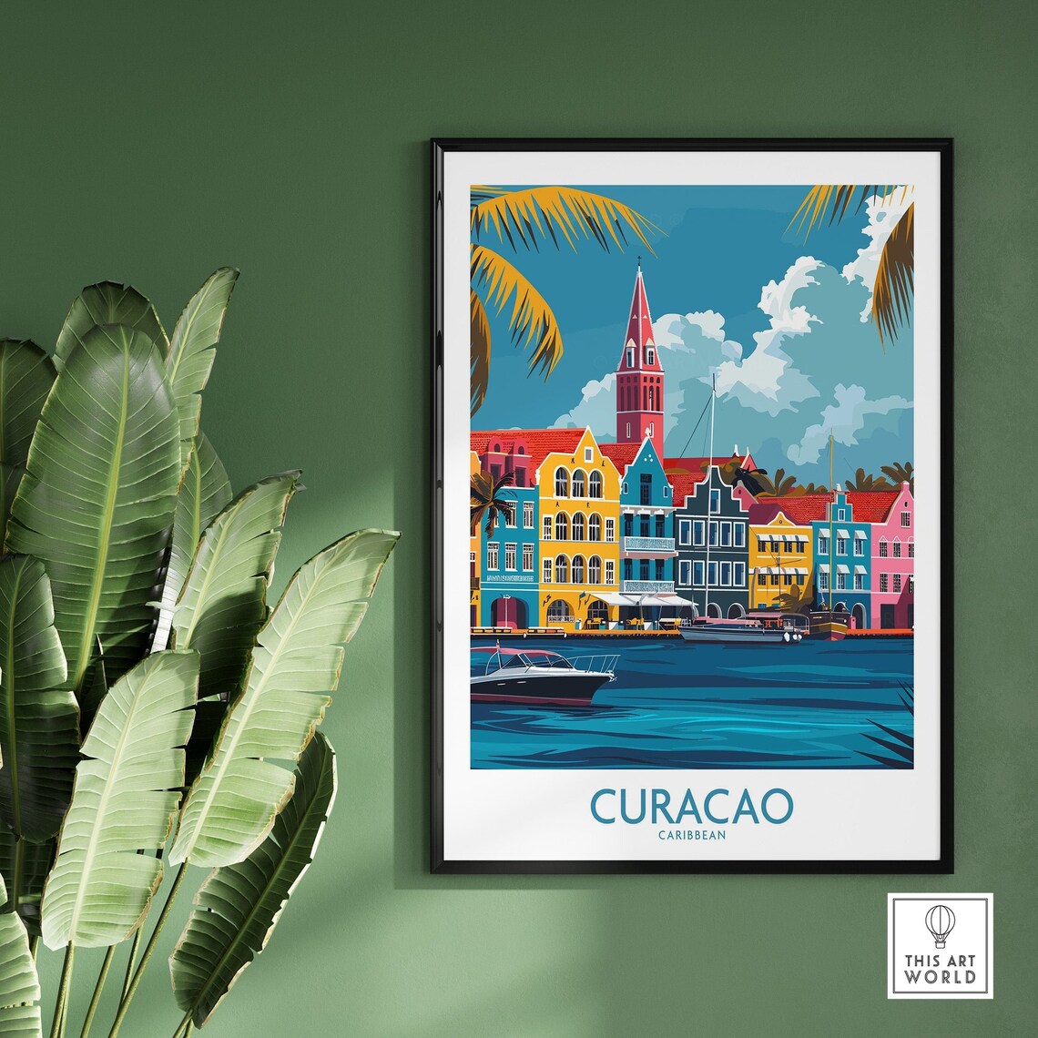 Curacao Caribbean Colorful Waterfront Dutch Houses Harbor Boats Poster - Image 2