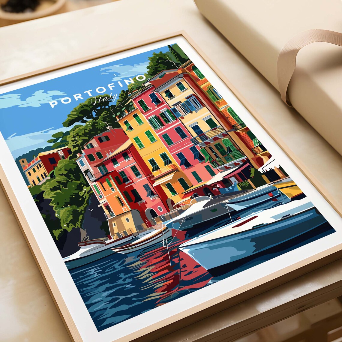 Portofino Italy Colorful Harbor Houses Marina Fishing Boats Poster