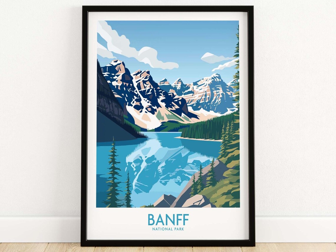 Banff National Park Turquoise Lake and Rocky Peaks Travel Poster