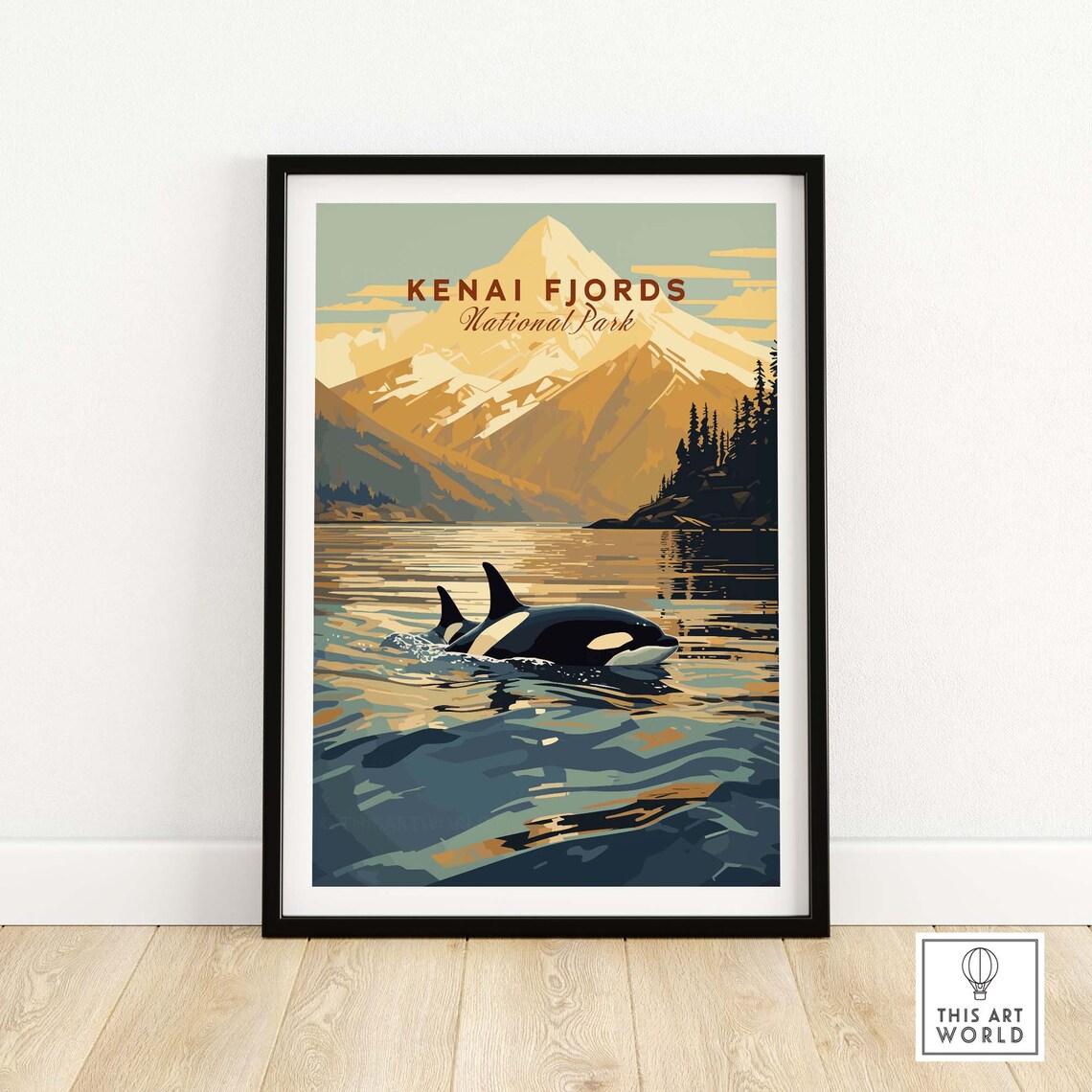 Kenai Fjords National Park Orca Whale Vintage Travel Poster Art