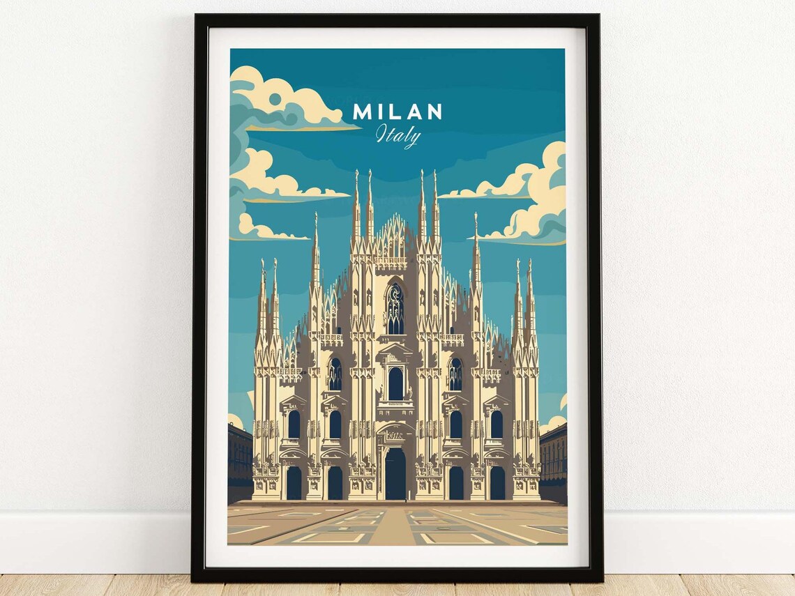 Milan Travel Poster, Italy Travel Wall Art Print