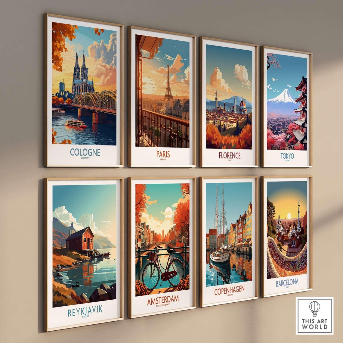 Cologne Germany Gothic Cathedral Bridge Sunset Travel Poster - Image 3