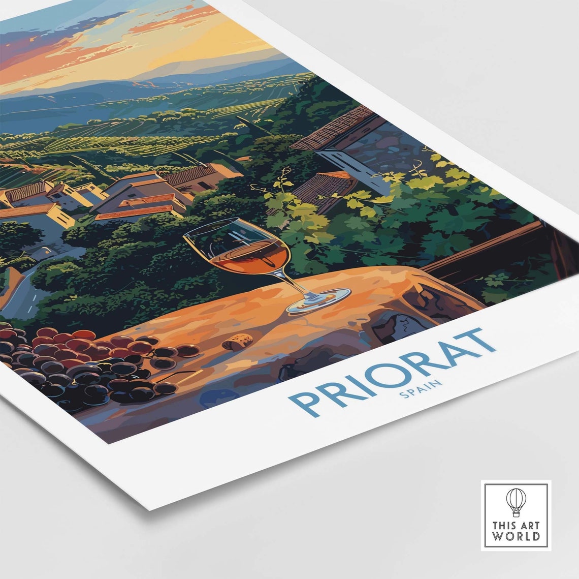 Priorat Spain Rustic Village Grapes Wine Glass Table Scenic Poster - Image 4