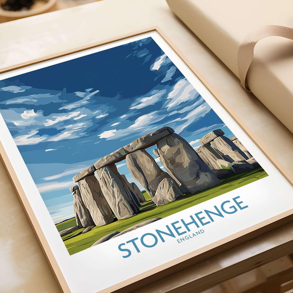 Stonehenge England Blue Sky Ancient Monument Travel Art Poster