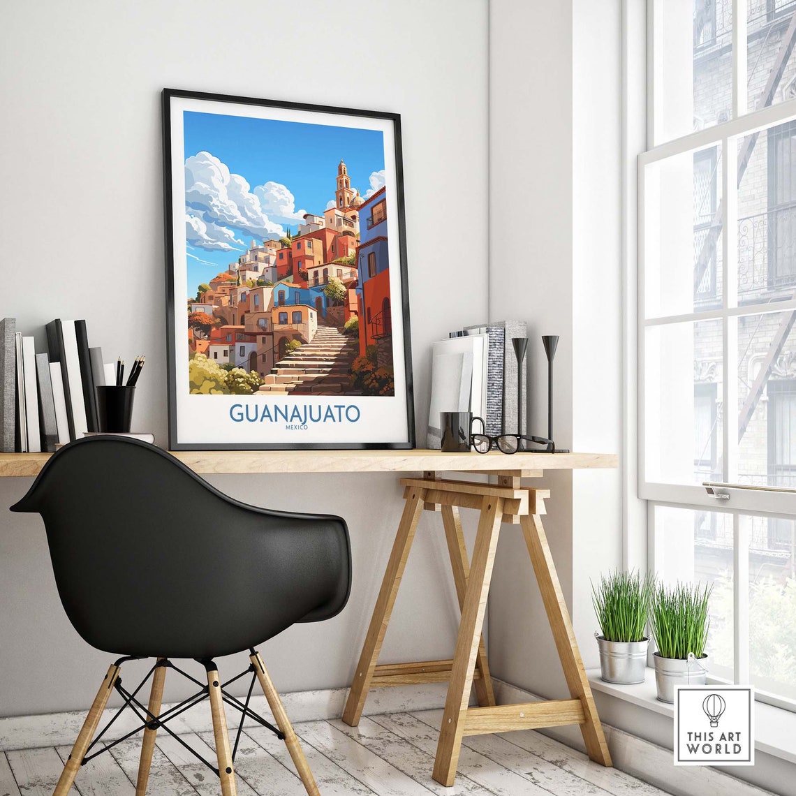Guanajuato Mexico Colorful Hillside Houses Stone Staircase Poster - Image 4