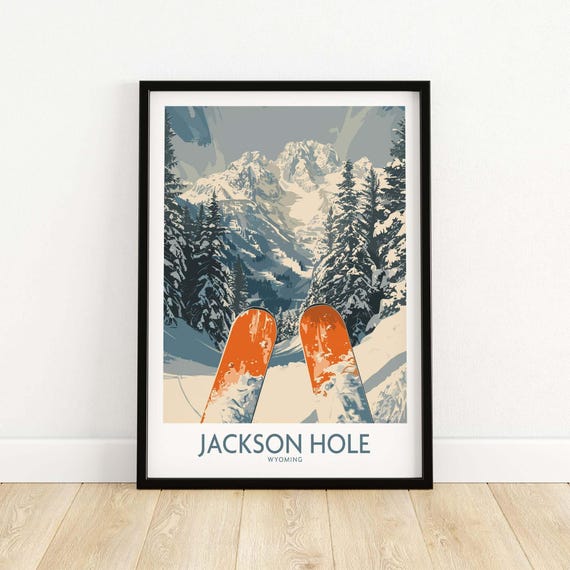 Jackson Hole Ski Print Wyoming Mountain Art Lodge Wall Decor Winter Sports Artwork Home Chalet Gift Adventure Sport Resort