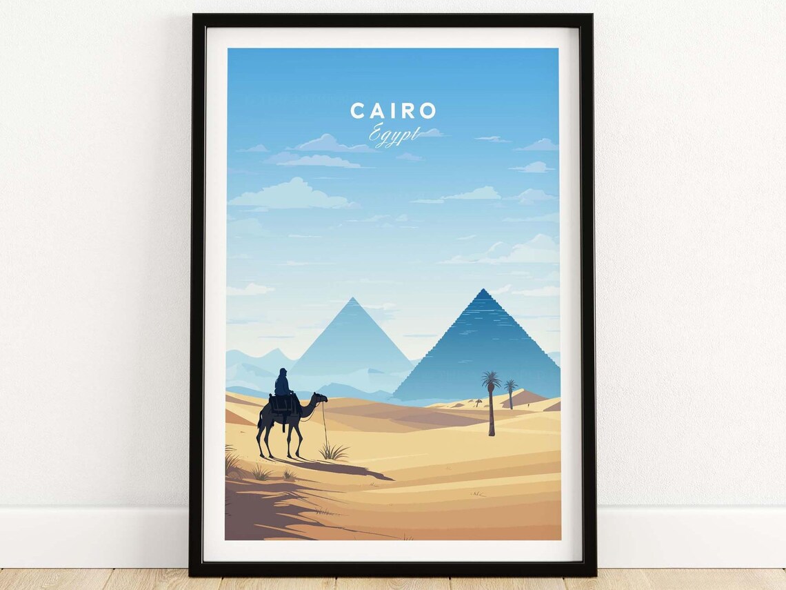 Cairo Egypt Pyramids of Giza Camel Silhouette Desert Dunes Poster