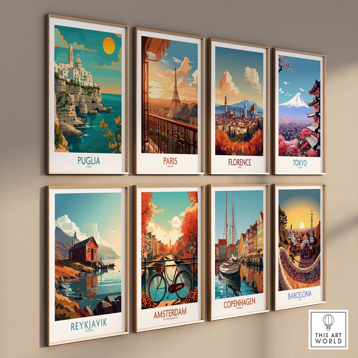 Puglia Italy Cliffside Old Town Sun Over Sea Coast Travel Poster - Image 3