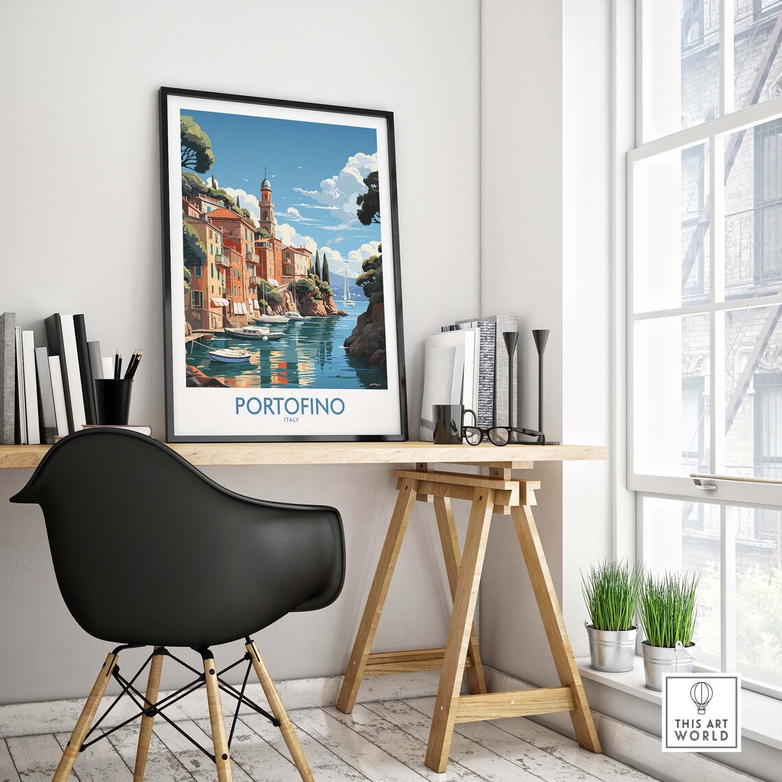 Portofino Italy Harbor Sailboats Bell Tower Coastal Travel Poster - Image 4