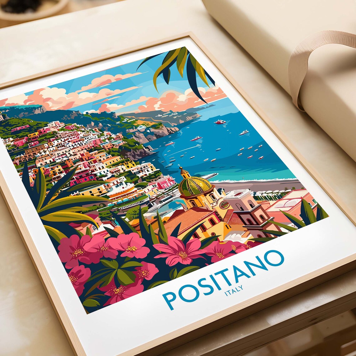 Positano Travel Poster, Italy Coastal Decor
