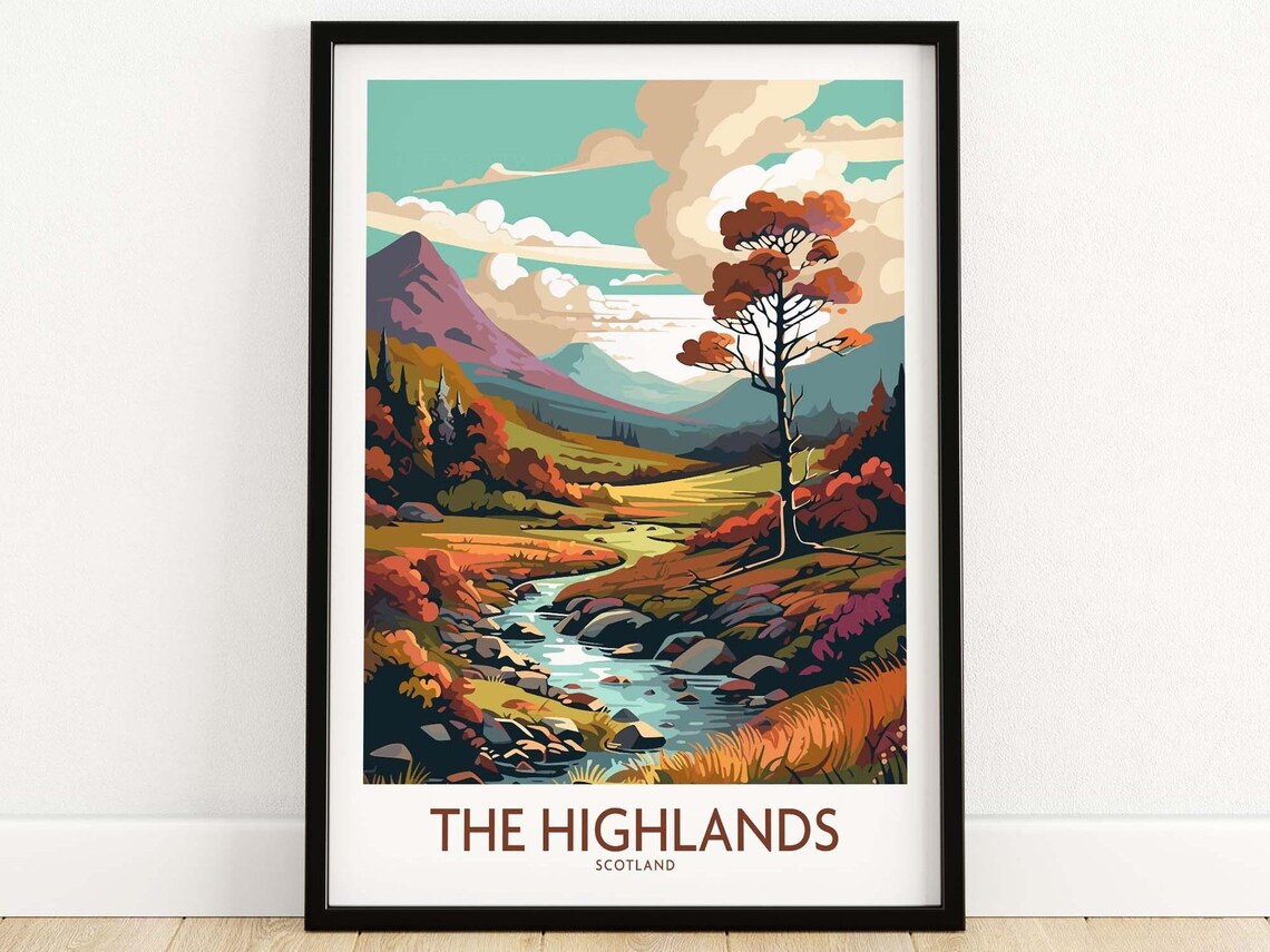 The Highlands Scotland Travel Poster, Art Print