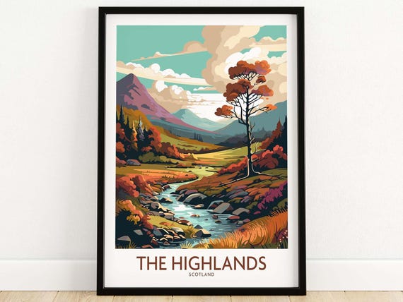 The Highlands Scotland Travel Poster, Art Print