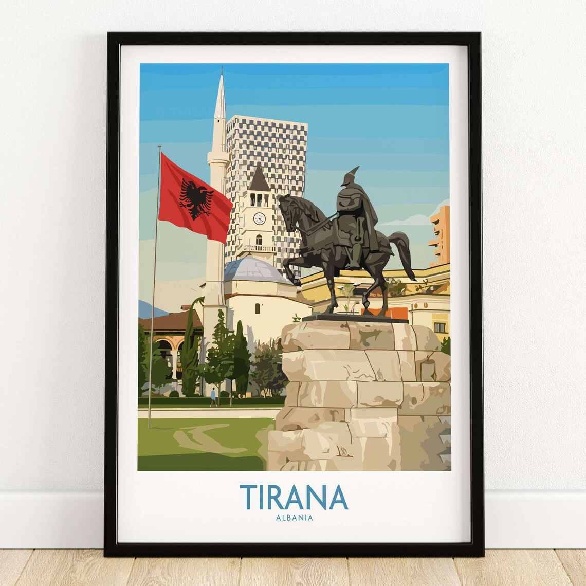 Tirana Albania Skanderbeg Square Poster Equestrian Statue Travel Art