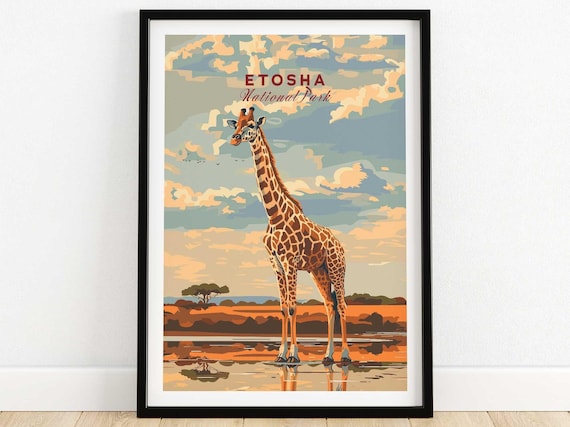 Etosha Namibia Travel Poster, African Art Print