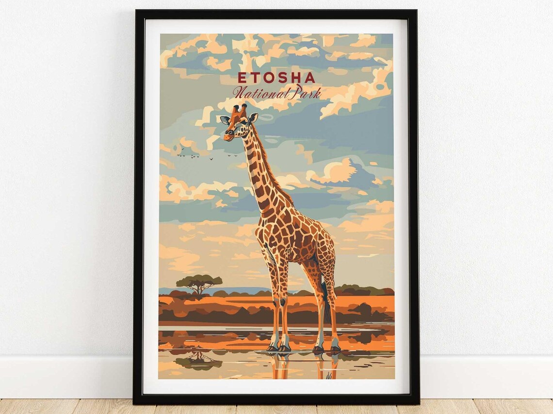 Etosha Namibia Travel Poster, African Art Print